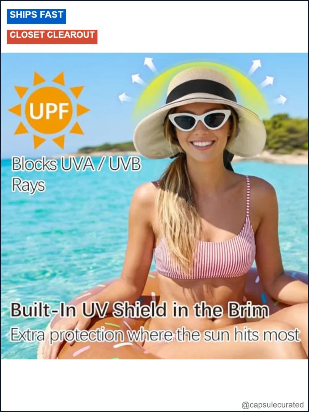 Straw Sun Hat with Bowknot, Wide Brim, Roll Up, UV Protection